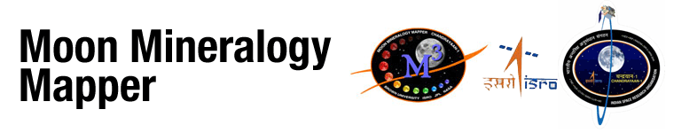 Moon Mineraology Mapper; M3 logo, Chandrayaan-1 logo; ISRO logo